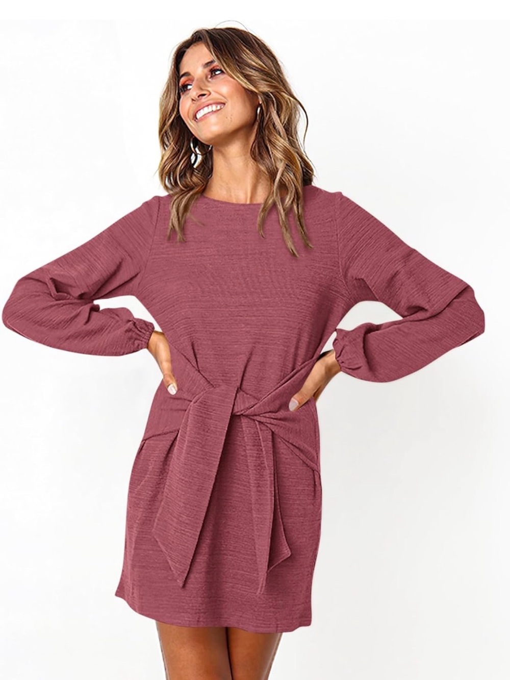 Long Sleeve Midi Dress in Dusty Rose